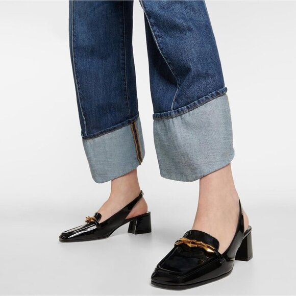 🆕Slingback Heels for Women Square Chunky Block Heel Slip-On Faux Leather Black - Picture 3 of 5